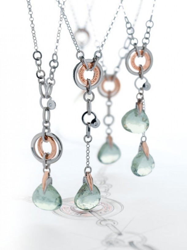 Colier din argint acoperit selectiv cu aur roz 18 kt, aquamarine natural si 0,03 kt diamante (910 lei - MONDO GIOIELLI, YOU&ME)