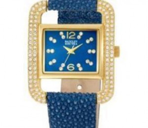 Badgley Mischka Swarovski Crystal Accented Gold Tone Blue Stingray Strap Watch