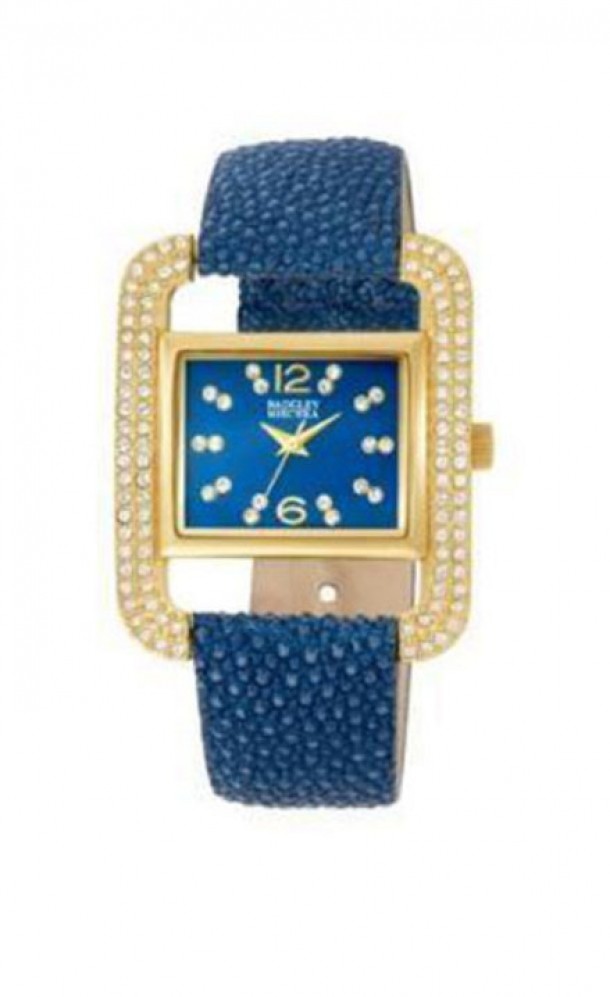Badgley Mischka Swarovski Crystal Accented Gold Tone Blue Stingray Strap Watch