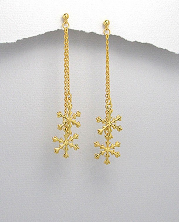 Cercei fulgi de zapada din argin placat cu aur - 259 lei