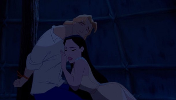 Pocahontas isi pune capul pe pieptul lui John Smith