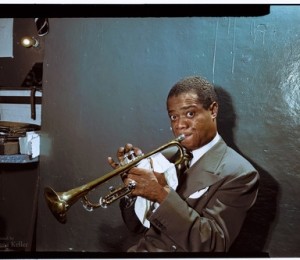 Louis Armstrong exerseaza in camera de proba, 1946.