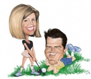 Caricatura unui cuplu pasionat de golf