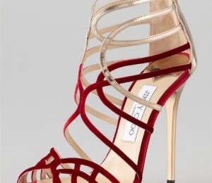 Sandale rosii cu toc auriu