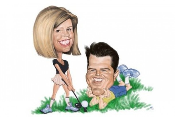 Caricatura unui cuplu pasionat de golf