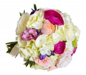 Buchet mireasă alcătuit din hortesie, trandafiri, ornitogalum, frezii,  trandafirasi, lisianthus, florariamobila - 290 LEI