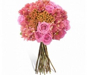 Buchet trandafiri roz si crizanteme, florariacupovesti - 199.00 LEI