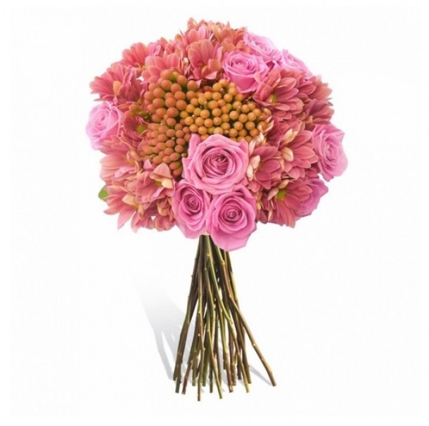 Buchet trandafiri roz si crizanteme, florariacupovesti - 199.00 LEI