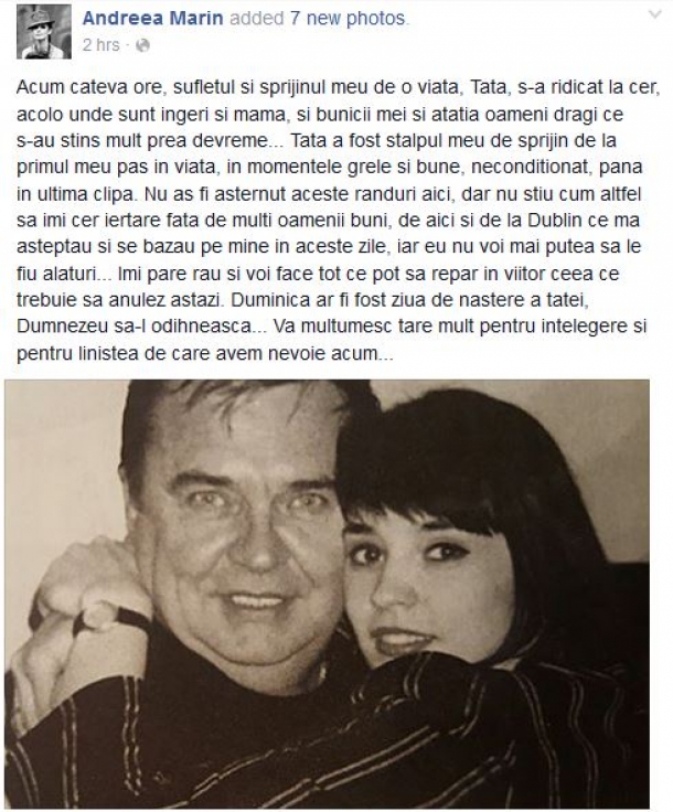 Andreea Marin tata deces